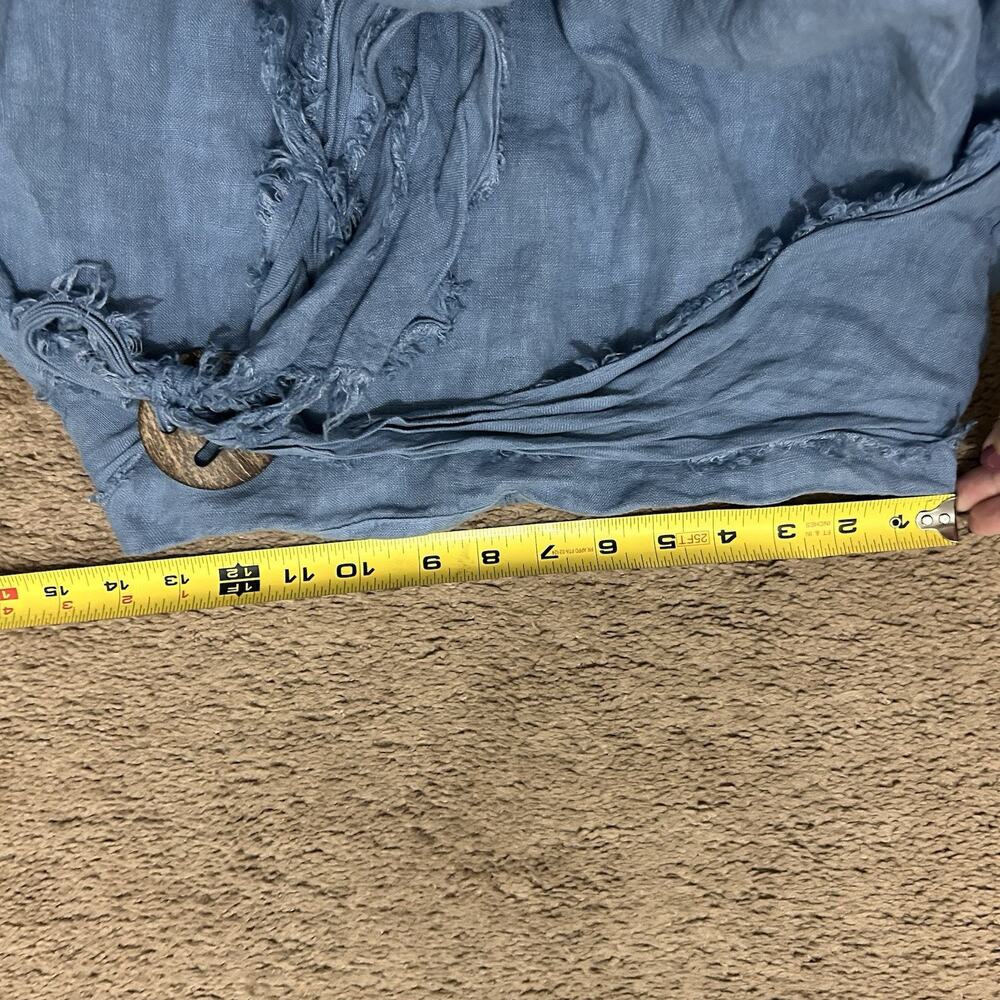 Tempo Paris M Blue 100% Linen Asymmetrical Raw Hem Faux Wrap Skirt Beach - Picture 6 of 7